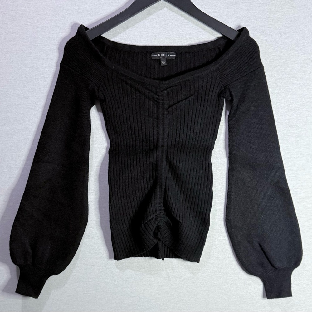 GUESS Black Longsleeve Sweater with Adjustable Ruched Front